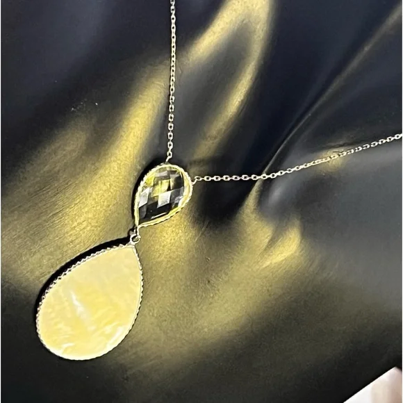 14K White Gold Peridot & Mother Of Pearl Necklace - Picture 9 of 16